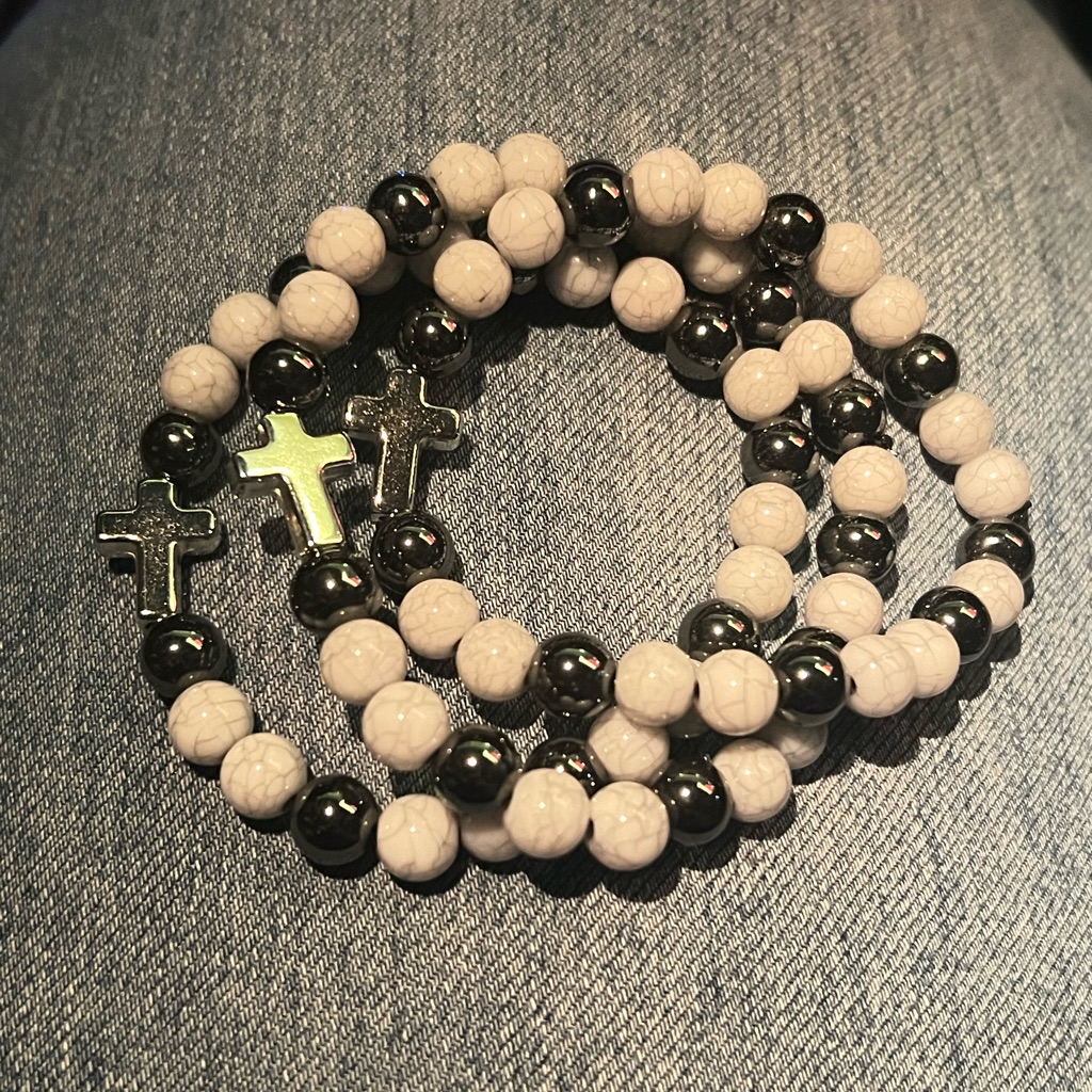 White Zinc Cross Bracelet